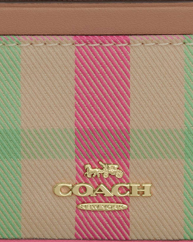 Mini Skinny Id Case With Plaid Print Gold-Pink Multi Gold-Pink Multi