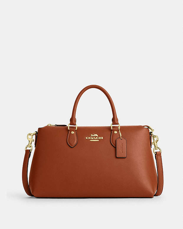 Georgia Satchel Bag Smooth Leather-Gold-Tan Smooth Leather-Gold-Tan