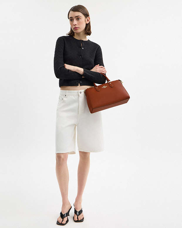 Georgia Satchel Bag Smooth Leather-Gold-Tan Smooth Leather-Gold-Tan