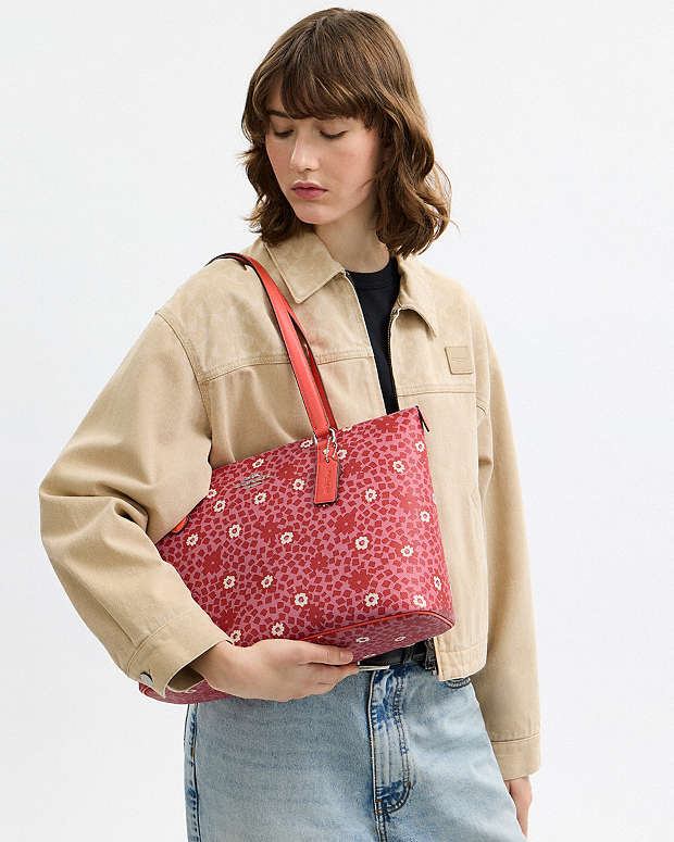 Gallery Tote Bag With Floral Print Silver-Pink Multi Silver-Pink Multi
