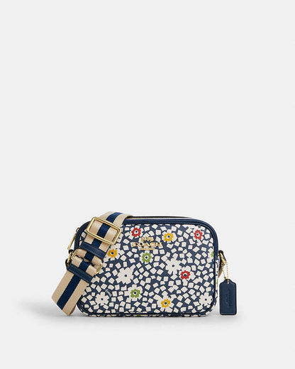 Jamie Camera Bag With Floral Print Gold-Deep Blue Multi Gold-Deep Blue Multi