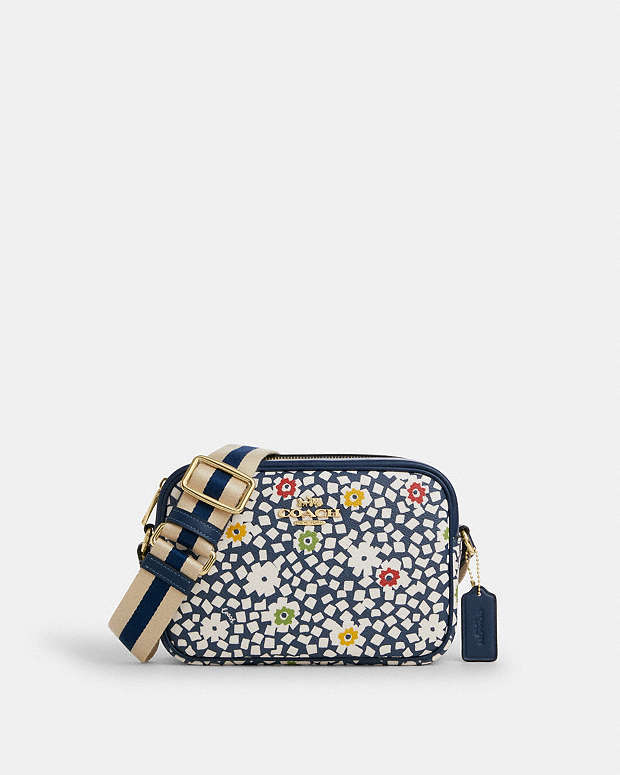 Jamie Camera Bag With Floral Print Gold-Deep Blue Multi Gold-Deep Blue Multi
