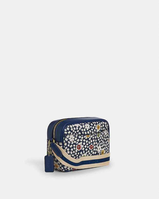 Jamie Camera Bag With Floral Print Gold-Deep Blue Multi Gold-Deep Blue Multi
