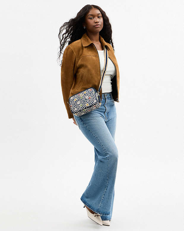 Jamie Camera Bag With Floral Print Gold-Deep Blue Multi Gold-Deep Blue Multi
