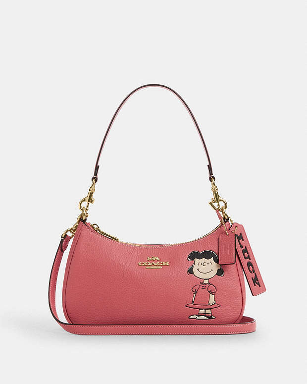 Coach X Peanuts Teri Shoulder Bag With Lucy Pebbled Leather-Im-Bright Coral Multi Pebbled Leather-Im-Bright Coral Multi