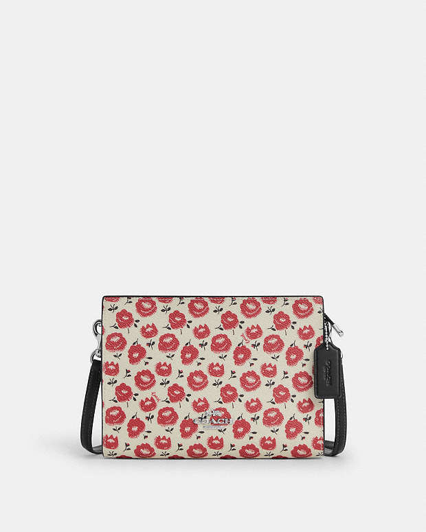 Slim Crossbody Bag With Floral Print Silver-Chalk-Black Multi Silver-Chalk-Black Multi