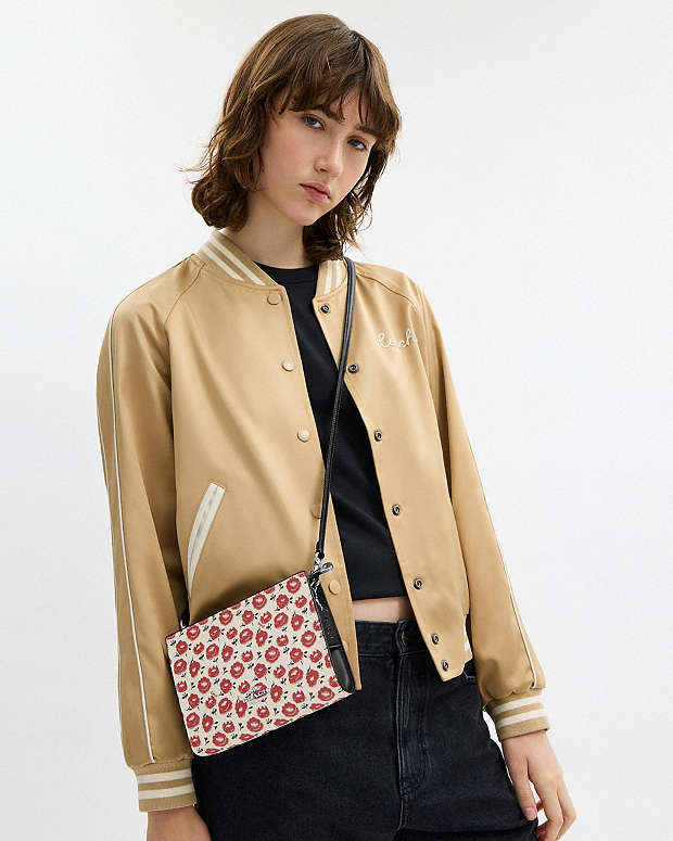 Slim Crossbody Bag With Floral Print Silver-Chalk-Black Multi Silver-Chalk-Black Multi