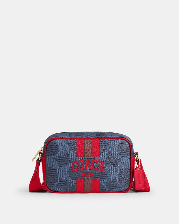 Mini Jamie Camera Bag In Signature Canvas With Varsity Stripe Im-Denim-Bold Red Im-Denim-Bold Red