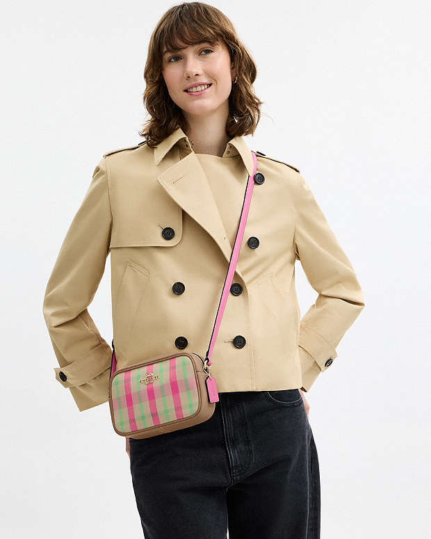 Mini Jamie Camera Bag With Plaid Print Gold-Pink Multi Gold-Pink Multi