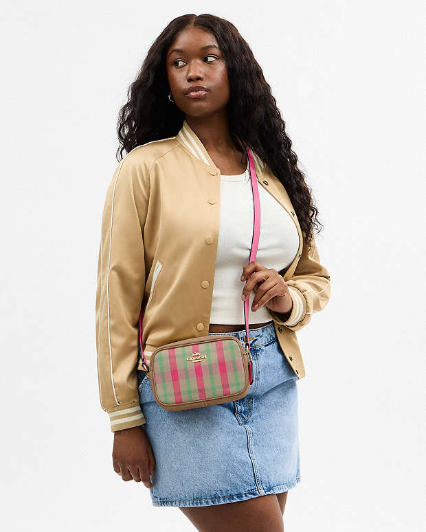 Mini Jamie Camera Bag With Plaid Print Gold-Pink Multi Gold-Pink Multi
