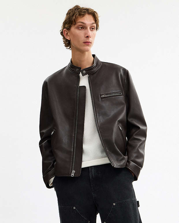Leather Racer Jacket Burnt Espresso Burnt Espresso