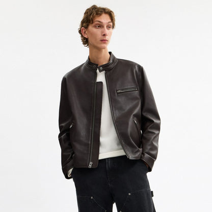 Coach Leather Racer Jacket Burnt Espresso