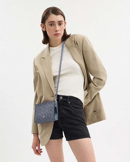 Slim Crossbody Bag In Signature Canvas Signature Canvas-Silver-Chambray Signature Canvas-Silver-Chambray
