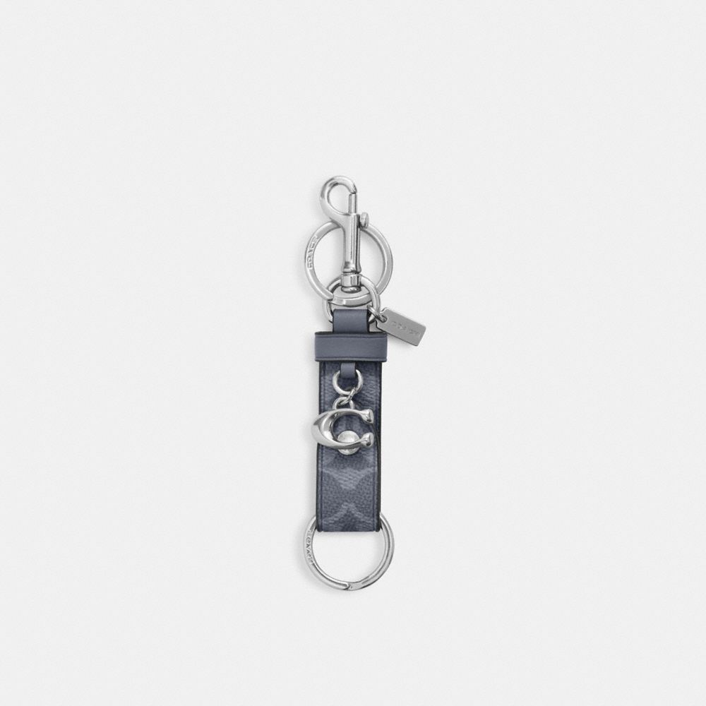 Coach Trigger Snap Bag Charm In Signature Canvas With Charm Silver Chambray