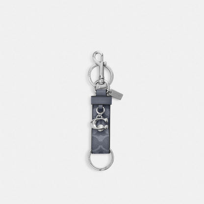 Coach Trigger Snap Bag Charm In Signature Canvas With Charm Silver Chambray