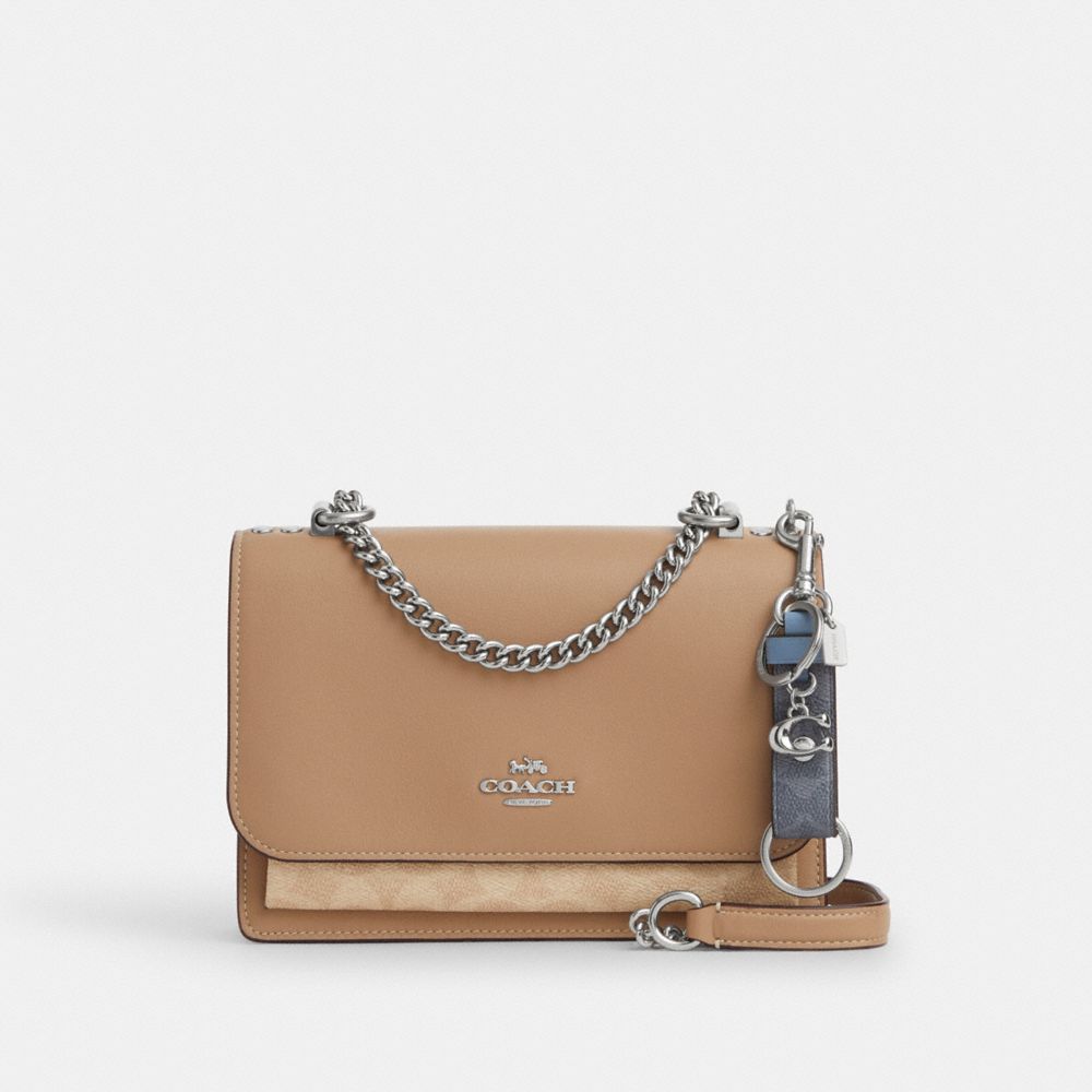 Coach Trigger Snap Bag Charm In Signature Canvas With Charm Silver Chambray