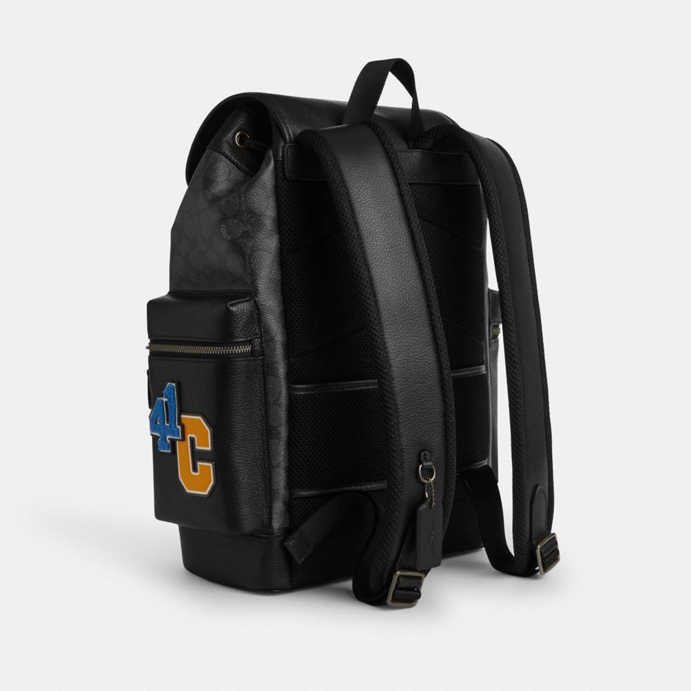 Sprint Backpack In Signature Canvas With Patches Signature Canvas-Gunmetal-Charcoal Multi Signature Canvas-Gunmetal-Charcoal Multi