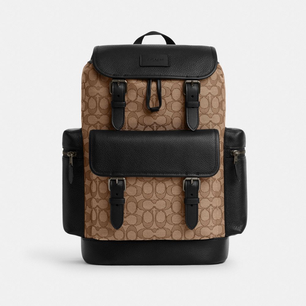 Coach Sprint Backpack In Signature Jacquard Gunmetal Tan Black