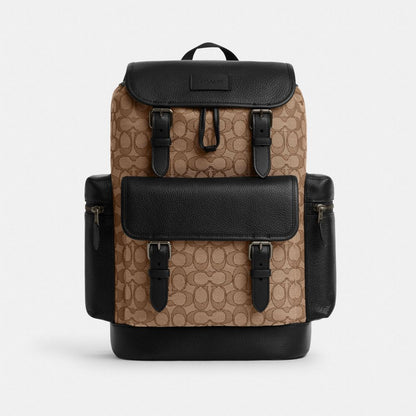 Coach Sprint Backpack In Signature Jacquard Gunmetal Tan Black