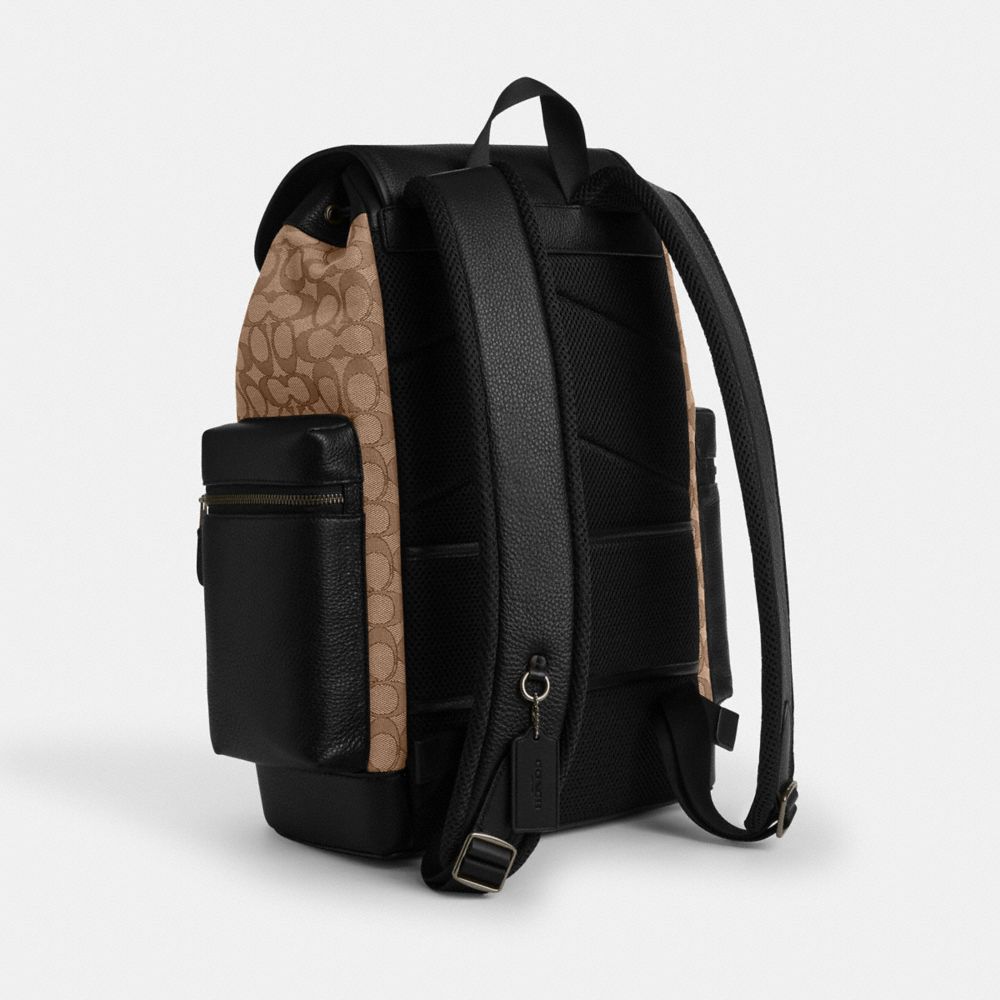 Coach Sprint Backpack In Signature Jacquard Gunmetal Tan Black