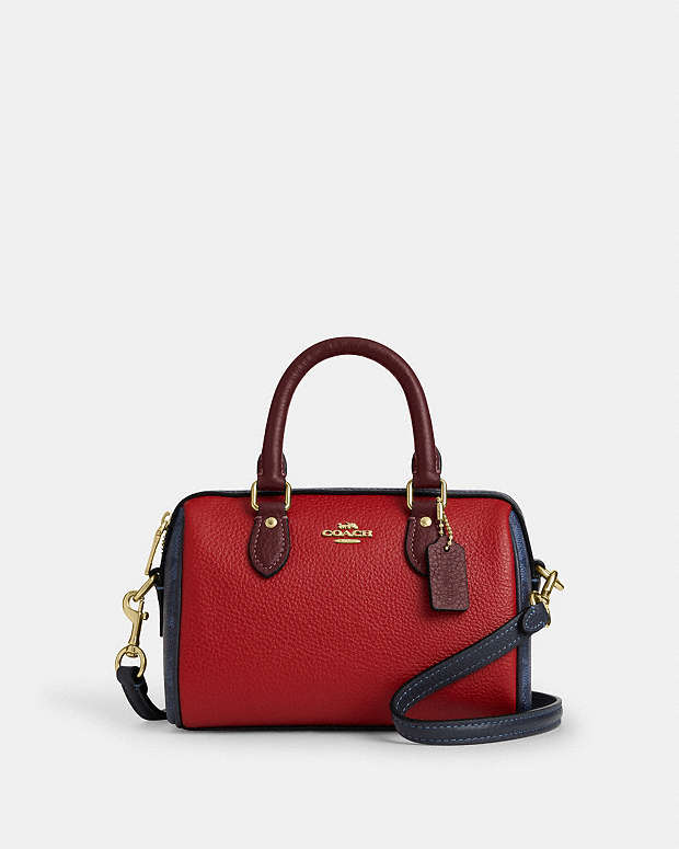 Mini Rowan Crossbody Bag In Colorblock Signature Canvas Im-Denim-Bold Red Im-Denim-Bold Red