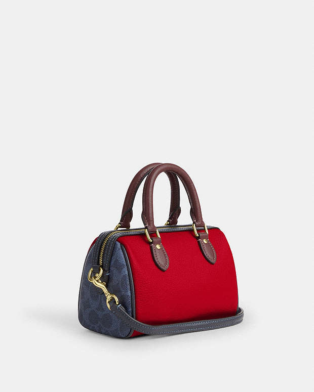 Mini Rowan Crossbody Bag In Colorblock Signature Canvas Im-Denim-Bold Red Im-Denim-Bold Red