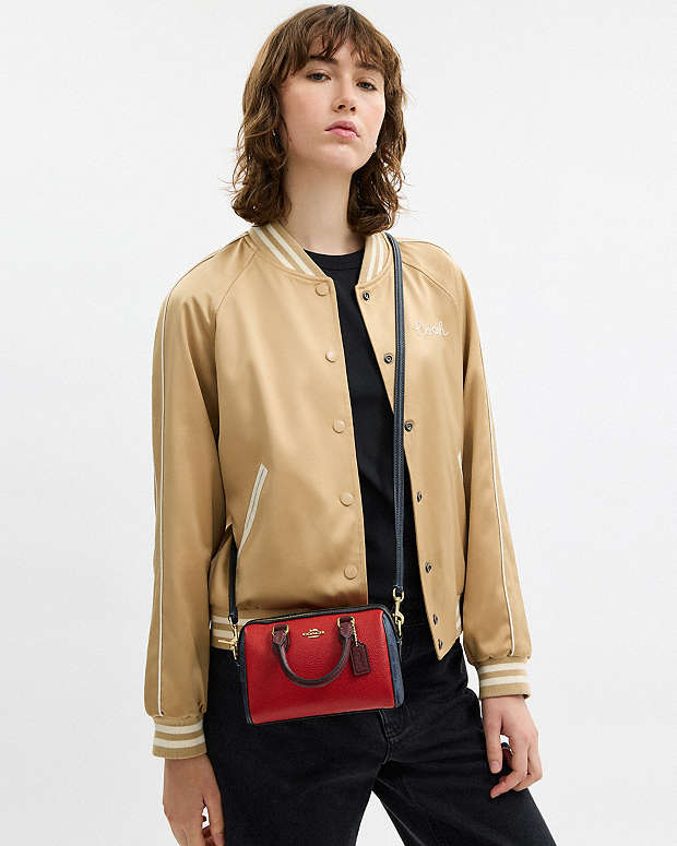 Mini Rowan Crossbody Bag In Colorblock Signature Canvas Im-Denim-Bold Red Im-Denim-Bold Red