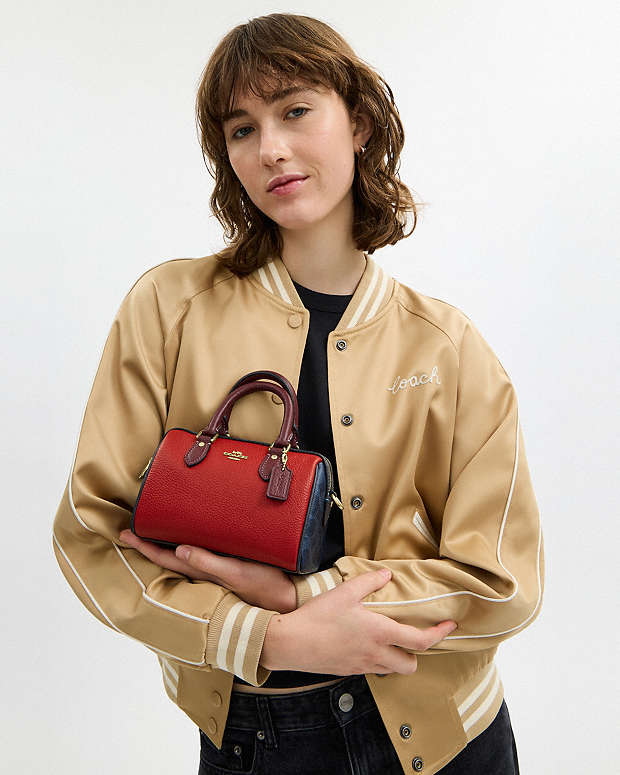 Mini Rowan Crossbody Bag In Colorblock Signature Canvas Im-Denim-Bold Red Im-Denim-Bold Red