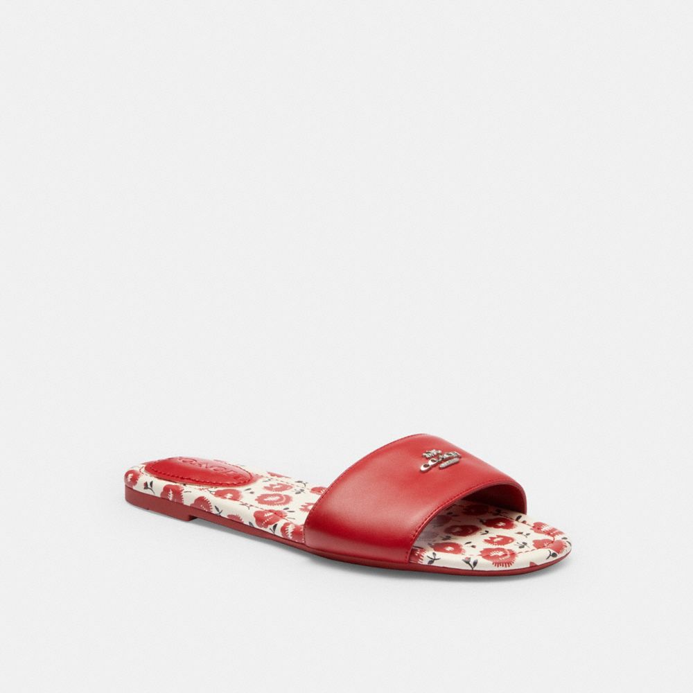 Coach Slide Sandal With Floral Print Bold Red