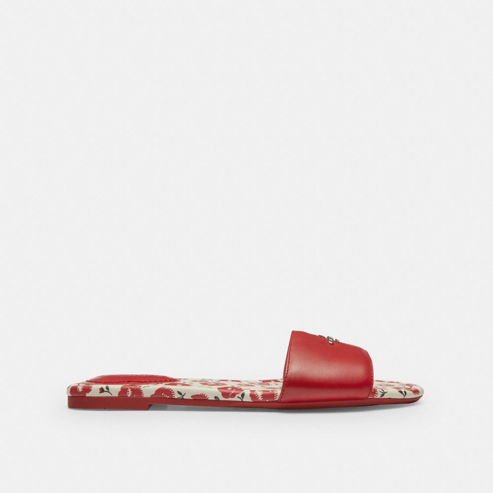 Coach Slide Sandal With Floral Print Bold Red