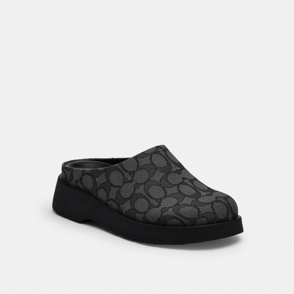 Coach Link Mule In Signature Jacquard Black Charcoal