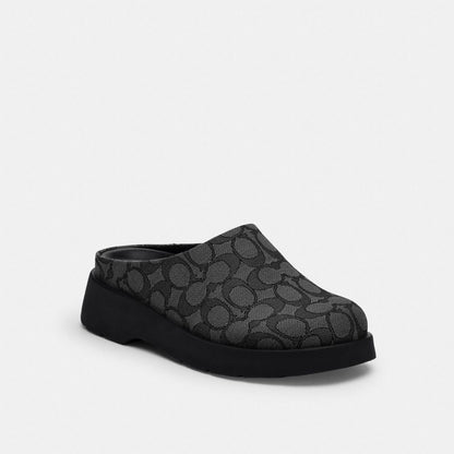 Coach Link Mule In Signature Jacquard Black Charcoal