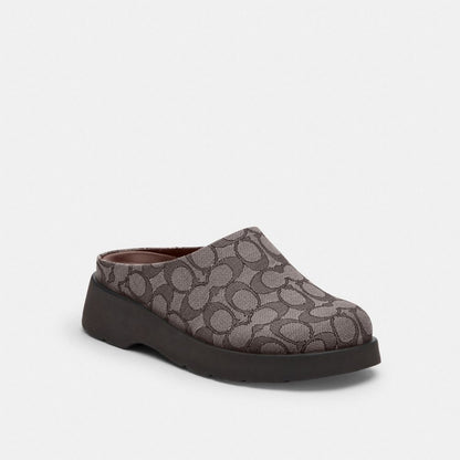 Coach Link Mule In Signature Jacquard Oak Maple