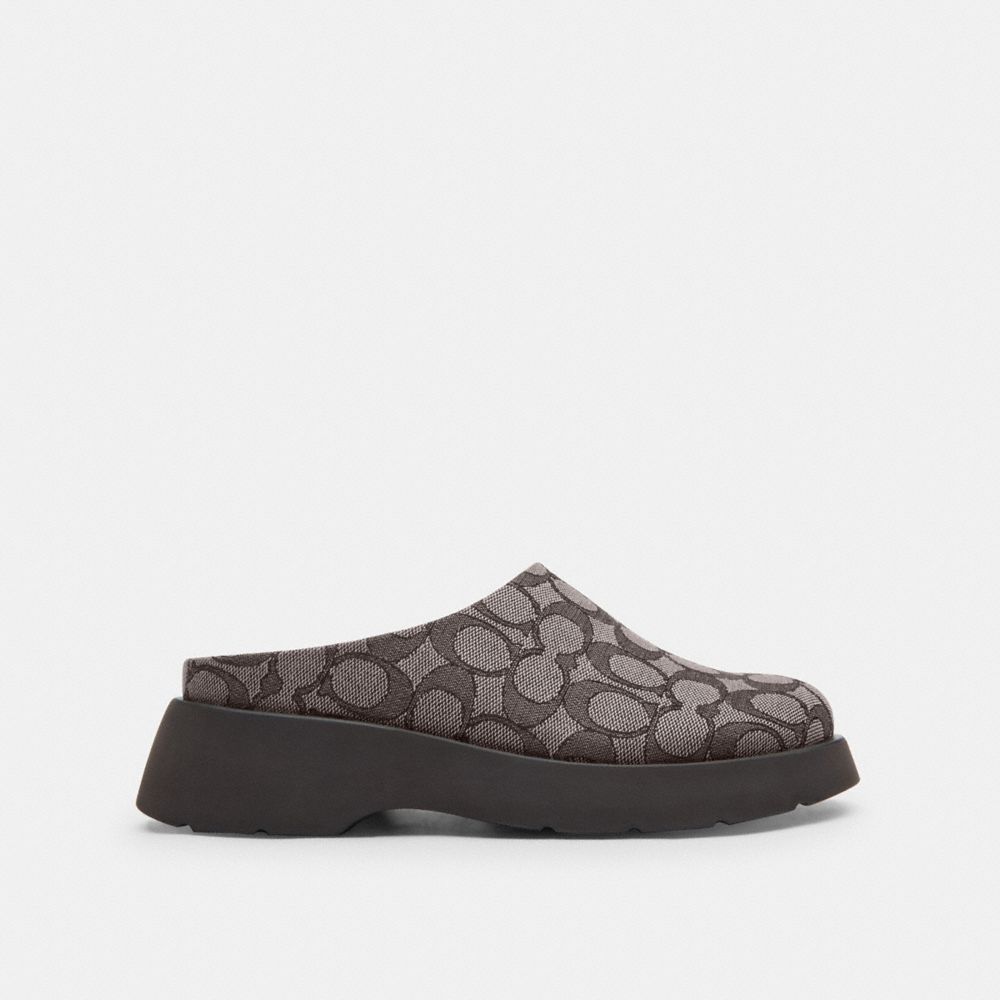 Coach Link Mule In Signature Jacquard Oak Maple