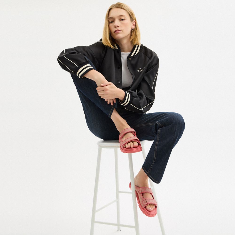Coach Two Band Sport Slide In Signature Jacquard True Pink