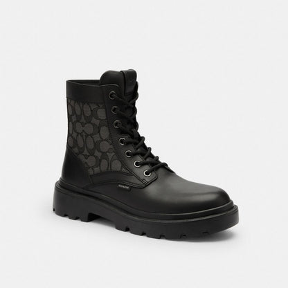 Men's Coach Combat Boot With Signature Jacquard Charcoal