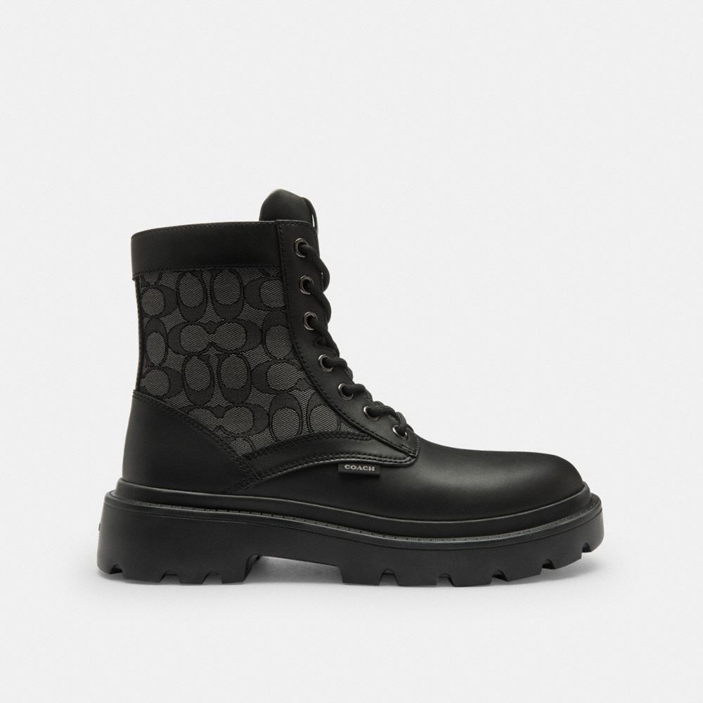 Men's Coach Combat Boot With Signature Jacquard Charcoal