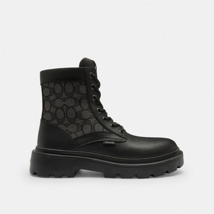 Men's Coach Combat Boot With Signature Jacquard Charcoal