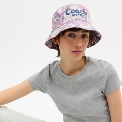 Coach Coach Script Floral Print Bucket Hat Purple Multi