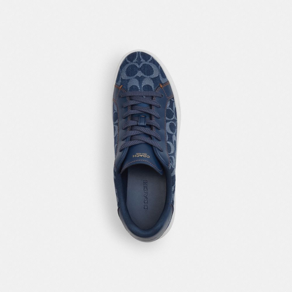 Coach High Line Sneaker In Signature Denim Deep Blue Multi
