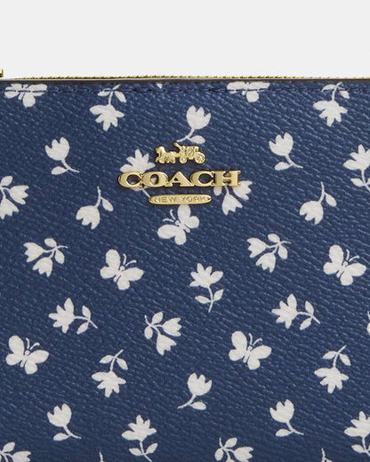 Slim Zip Wallet With Floral Print Gold-Deep Blue Multi Gold-Deep Blue Multi