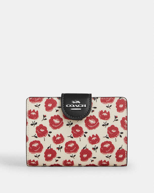 Medium Corner Zip Wallet With Floral Print Silver-Chalk-Black Multi Silver-Chalk-Black Multi