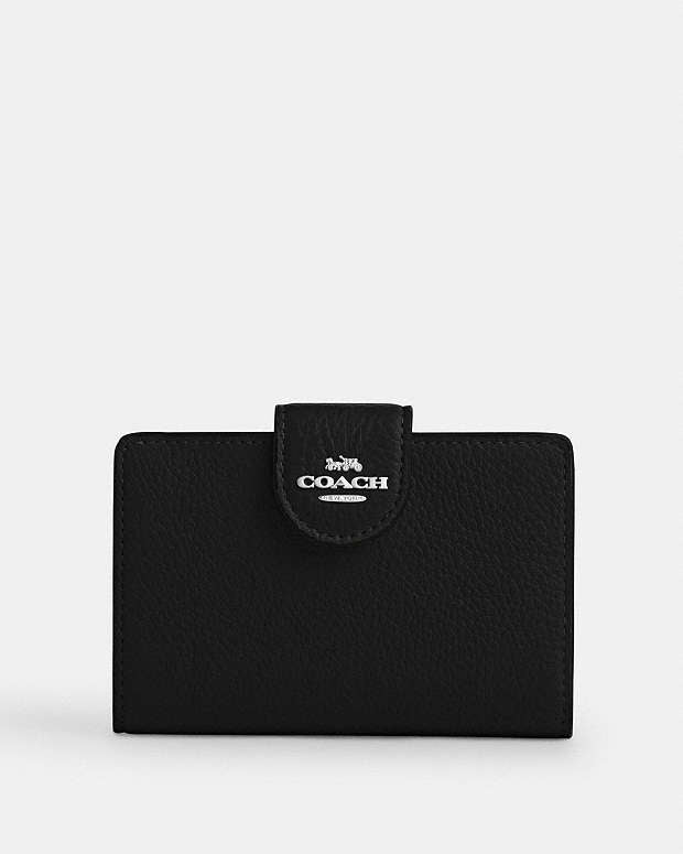 Medium Corner Zip Wallet Pebbled Leather-Silver-Black Pebbled Leather-Silver-Black