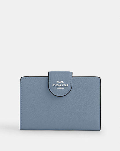 Medium Corner Zip Wallet Pebbled Leather-Sv-Pale Lapis Pebbled Leather-Sv-Pale Lapis