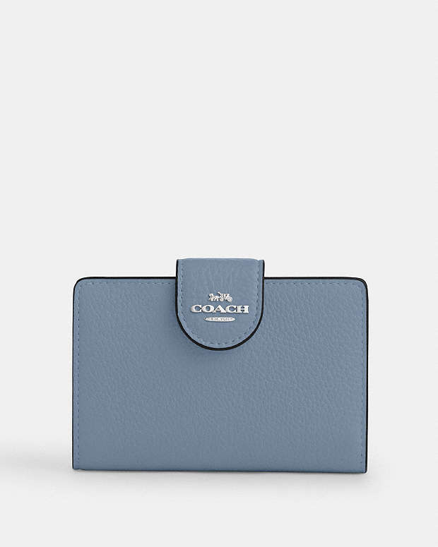 Medium Corner Zip Wallet Pebbled Leather-Sv-Pale Lapis Pebbled Leather-Sv-Pale Lapis
