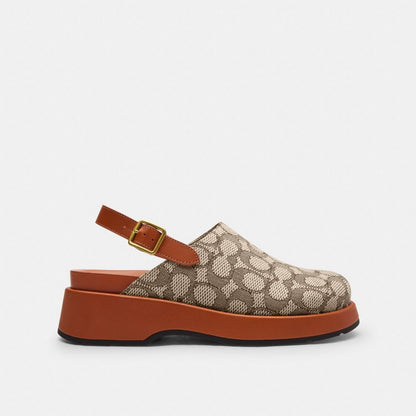 Women's Coach Sculpted C Platform Clog In Signature Textile Jacquard Cocoa Burnished Amber