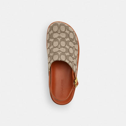 Women's Coach Sculpted C Platform Clog In Signature Textile Jacquard Cocoa Burnished Amber