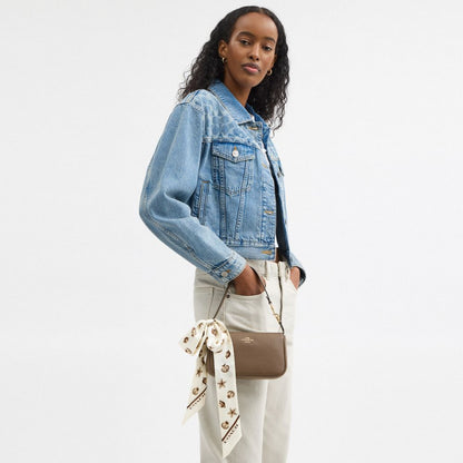 Coach Mini Seashell Print Silk Skinny Scarf Taupe