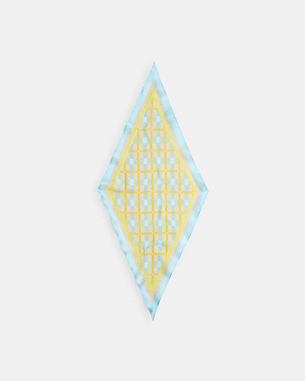 Maude Plaid Print Silk Diamond Scarf Blue Blue