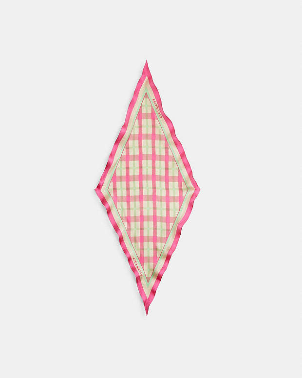 Maude Plaid Print Silk Diamond Scarf Pink Pink